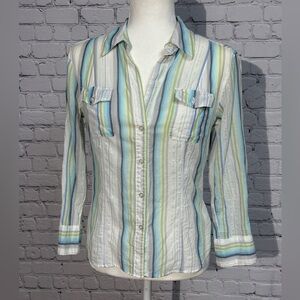 New York & Company Multicolor Striped Button-Down Shirt